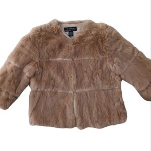 C. Magic Coat Jacket Rabbit Fur Short Barbie Satin Trim Size Lg Jr Light Brown